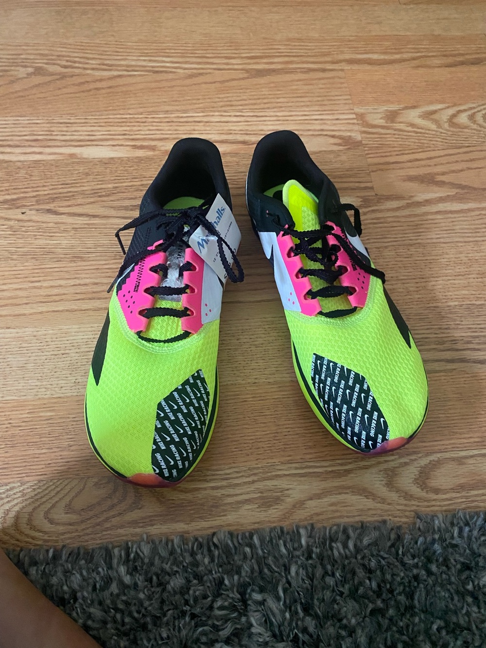 Neon Yellow Running Shoes with Pink Accents
